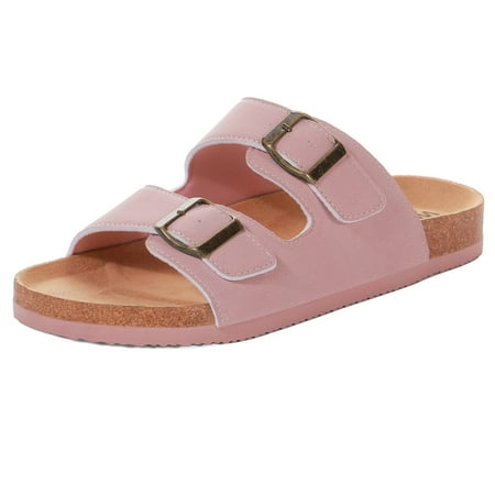 

NeedBo Womens Cork Open Toe Footbed Sandals Suede Leater Strap Buckle Flat Non Slip Sandals Pink Size 13