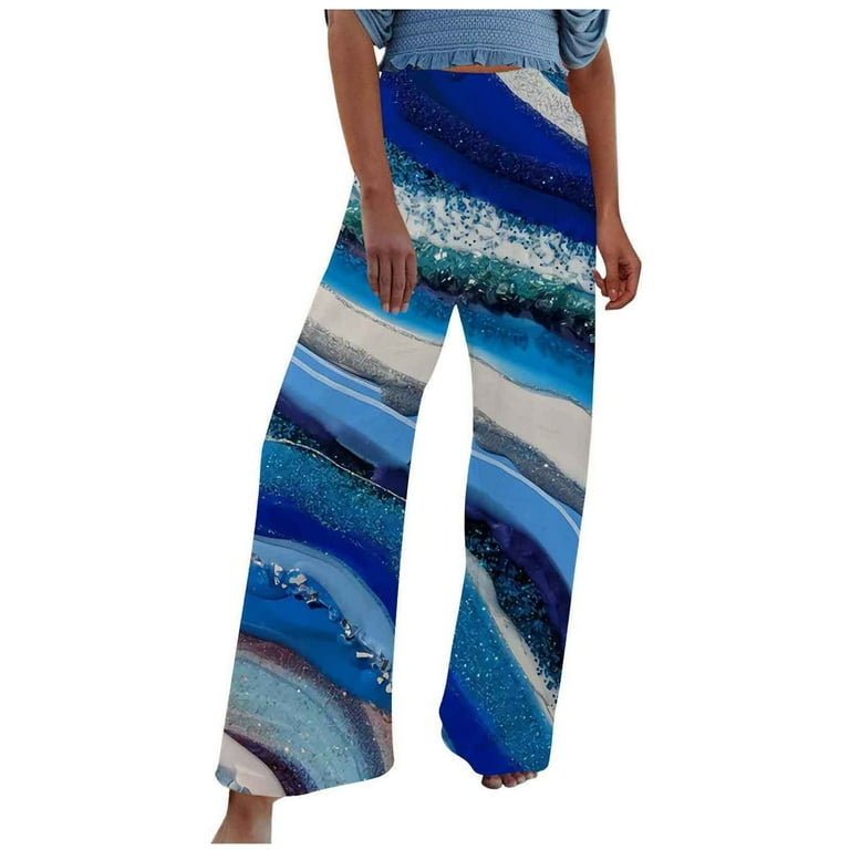 pbnbp Plus Size Pants for Women High Waisted Elastic Tie-Dye Rinbows  Straight Wide Leg Trousers with Pockets Lounge Pants for Women