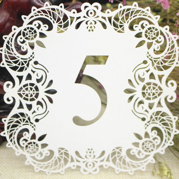 UPGRATOR 10Pcs White Wedding Table Number Cards Cut Hollow Design Wedding Decoration