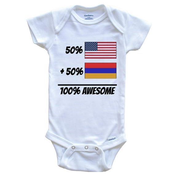 50% American Plus 50% Armenian Equals 100% Awesome Cute Armenia Flag Baby Bodysuit, 0-3 Months White
