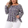 thumbnail image 4 of Agnes Orinda Plus Size Blouse for Women Sweetheart Neckline Long Sleeve Floral Peplum Top 3X Purple, 4 of 5