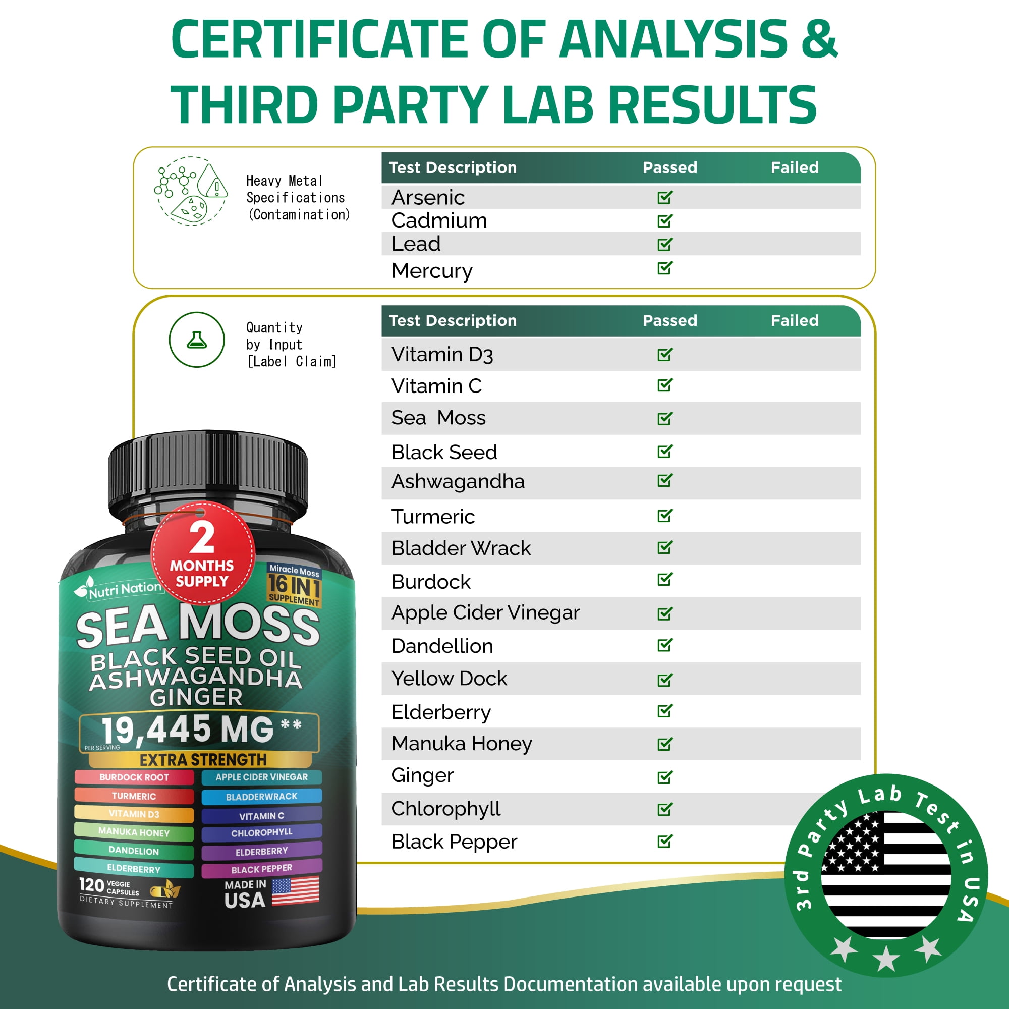 Nutri Nation Sea Moss with Ashwagandha 16 in 1, 120 Capsules 5 Bottles