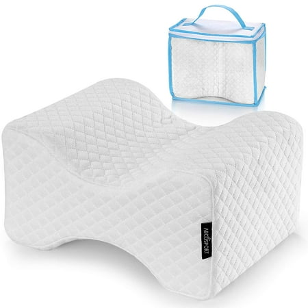 Knee Pillow - Ideal Choice for Hip, Back, Leg, Knee Pain, Side Sleepers, Pregnancy & Right Spine Alignment – Premium Comfortable Memory Foam Wedge Contour with Washable Cover & Storage