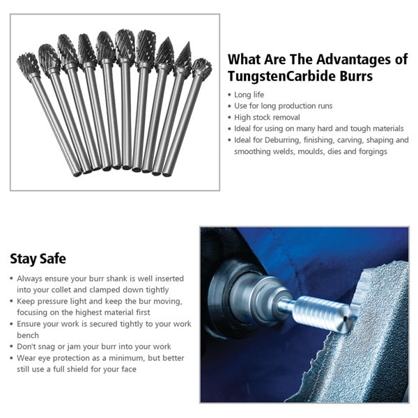 10Pcs Rotary Burr Set Head Tungsten Carbide Burrs 1//4/'/' Shank Die Grinder Bit US