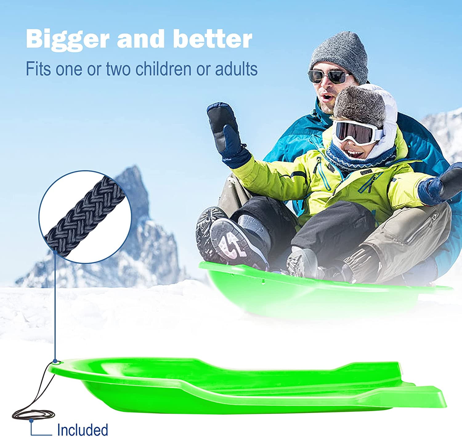 Exceptional Concepts 2 Person Toboggan Snow Sled for Kids