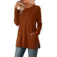 thumbnail image 4 of Lenpel Women's Tunic Tops Soft Casual Long Sleeve Crew Neck Side Split Ribbed Knit T Shirts Loose Lightweight Sweaters with Pockets(Orange,Small), 4 of 5