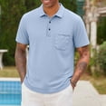 thumbnail image 2 of Men's Big and Tall Golf Polo Shirts Short Sleeve Pocket Performance Moisture Wicking Quick Dry Cotton Striped Golf Shirts for Men Size M-4XL Light Blue, 2 of 5