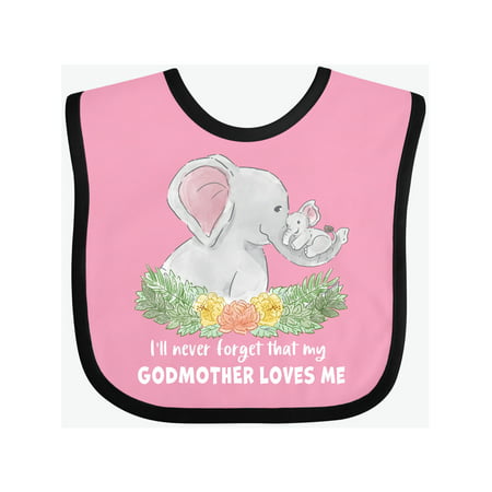 

Inktastic I ll Never Forget That My Godmother Loves Me Cute Elephants Gift Baby Boy or Baby Girl Bib