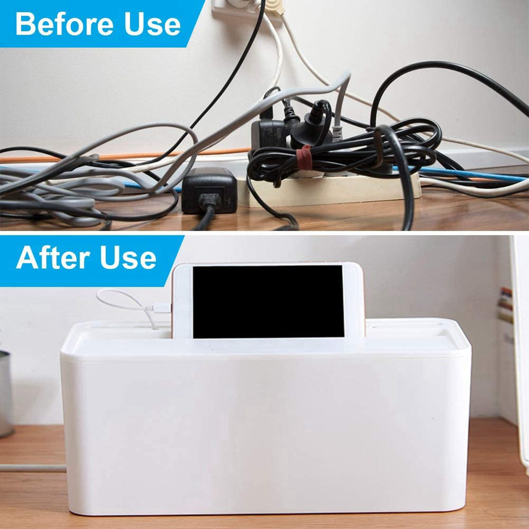 2X Cable Management Box, ABS Cable Organizer Cord Hider Box, Computer Power Lines, Route Cables, Under Desk Power Strip