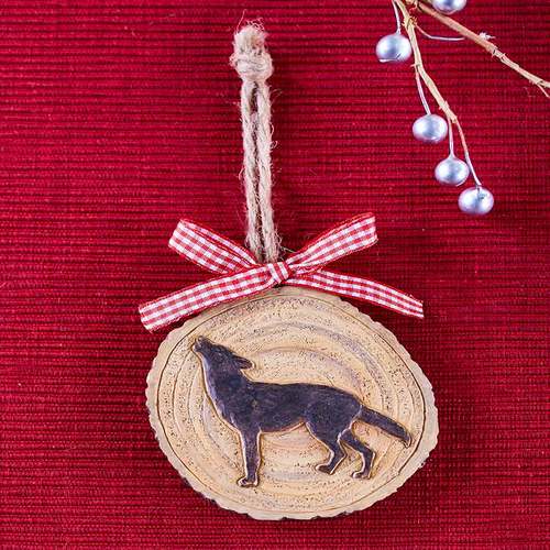 Wolf head wood slice ornament gift tag