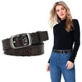 thumbnail image 1 of WHIPPY Women Leather Hollow Flower Belt for Jeans, Black Belt with Pin Buckle, 1 of 8