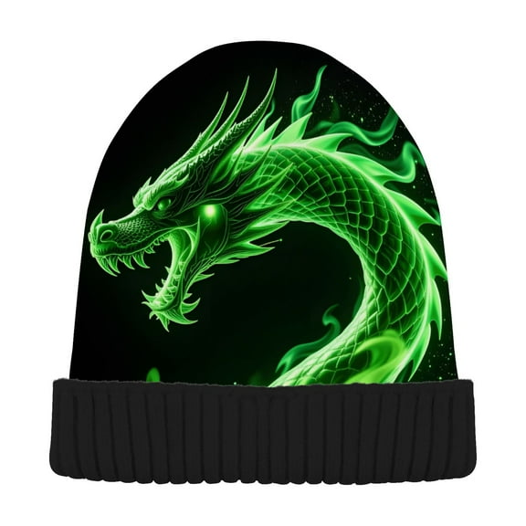 joogoo Dragon Green Beanie Hats Cuffed Winter Warm Knit Thick Beanies