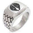 thumbnail image 1 of Stainless Steel Nabeshima Samurai Crest Geometric Pattern Step-Down Biker Style Polished Ring, 1 of 1