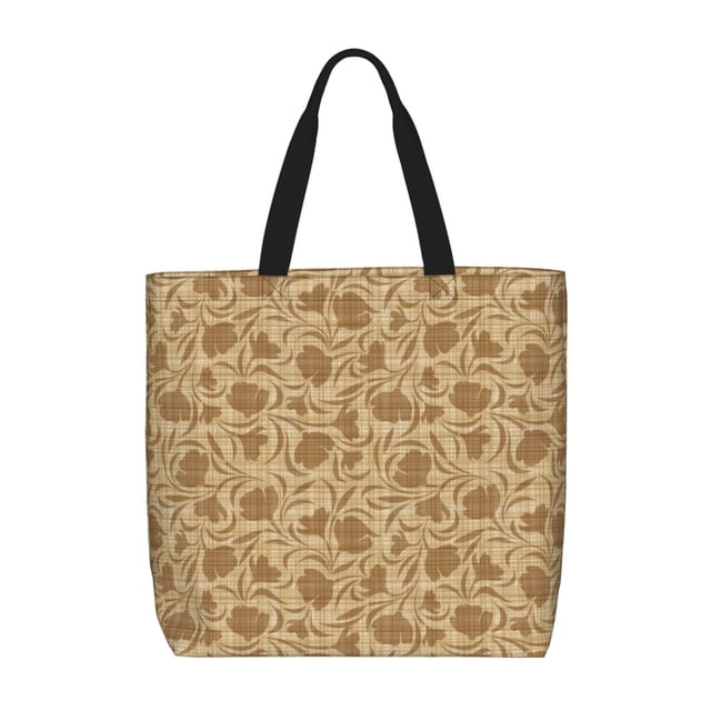 Fotbe Brown Flowers Bolsa Tote con Estampado para Mujer, Bolsos con Cremallera, Bolsa de Hombro Casual de Gran Capacidad con Bolsillos Internos