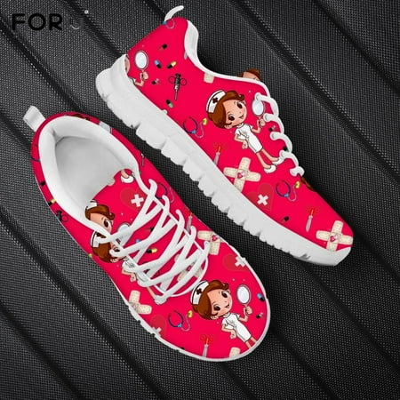 

Sneakers Women 2021 Red Color Woman Flats Shoes Funny Cartoon Nurse Pattern Female Spring/Autumn Sneaker Students Girls Footwear