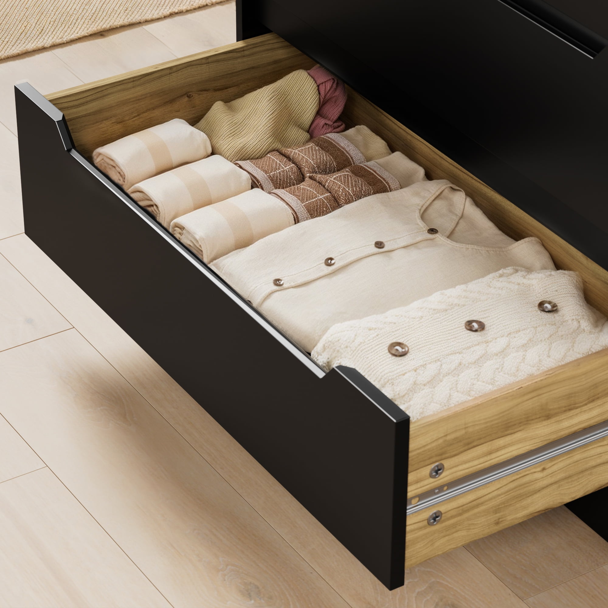 Dressers for Bedroom, Lofka 6 Drawers Dresser with Cutout Handles, Wood Storage Cabinet for Living Room, Black