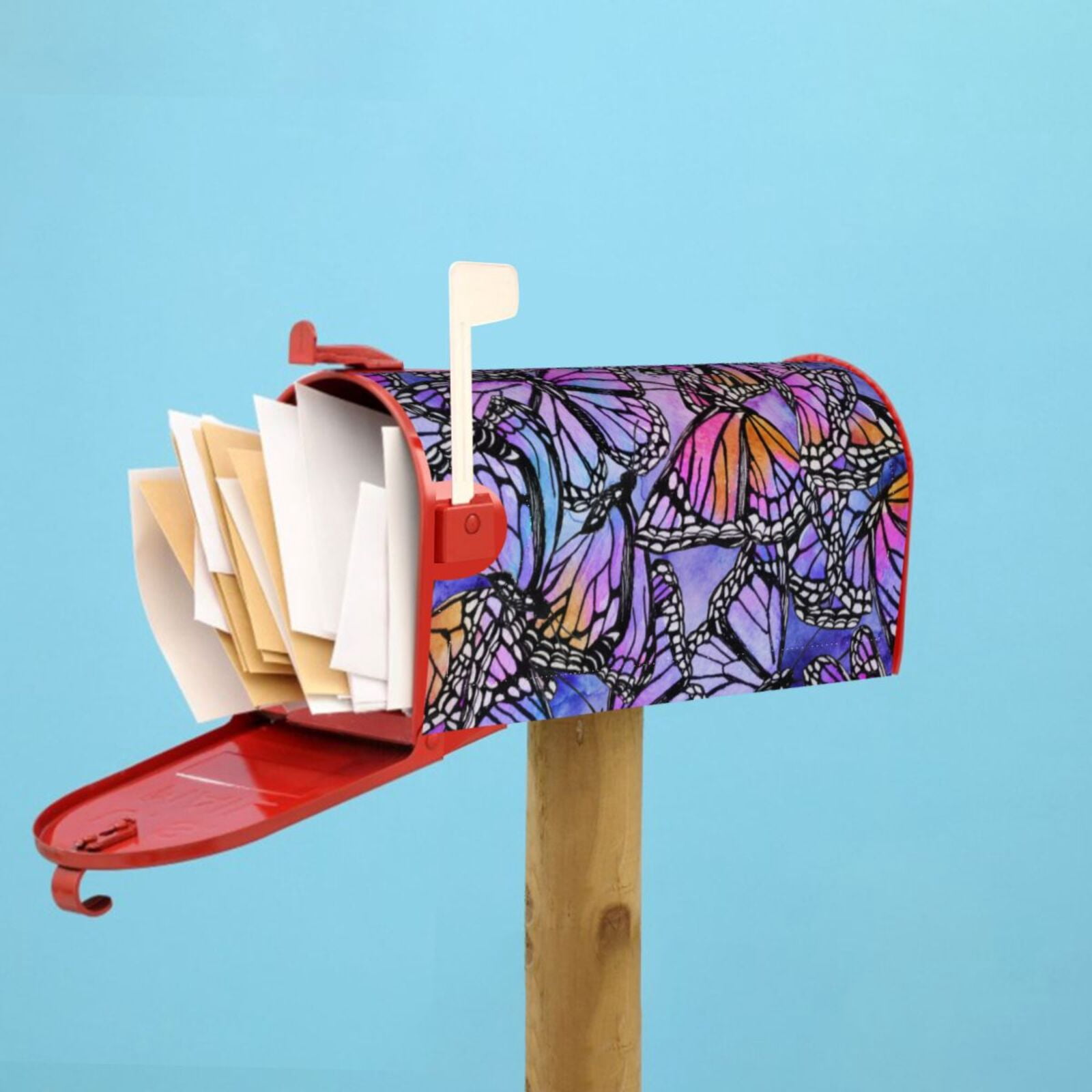 Logiee Watercolor Butterflies Print Post Letter Box Wrap Decor, Mailbox Cover Suitable for Standard Mailbox and Large Size Mailbox,Outdoor Yard Decoration-25.5x21 in