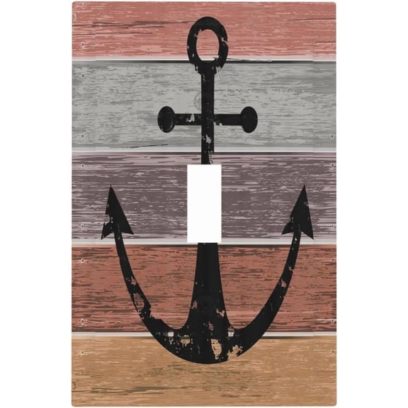 YJYASX-Decorative Light Switch Cover Plate Rustic Colorful Brown Wood Plank Anchor 1 Gang Wall Plate Oversized Single Toggle Wall Cover Plate Jumbo Electrical Switchplate Face Plate