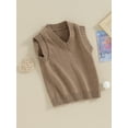thumbnail image 3 of FEORJGP Toddler Sweater Vest Sleeveless Kniwear Waistcoat Lightweight V Neck Pullover Solid Color Knitted Tank Tops Loose Casual Clothes for Fall Winter, 3 of 9