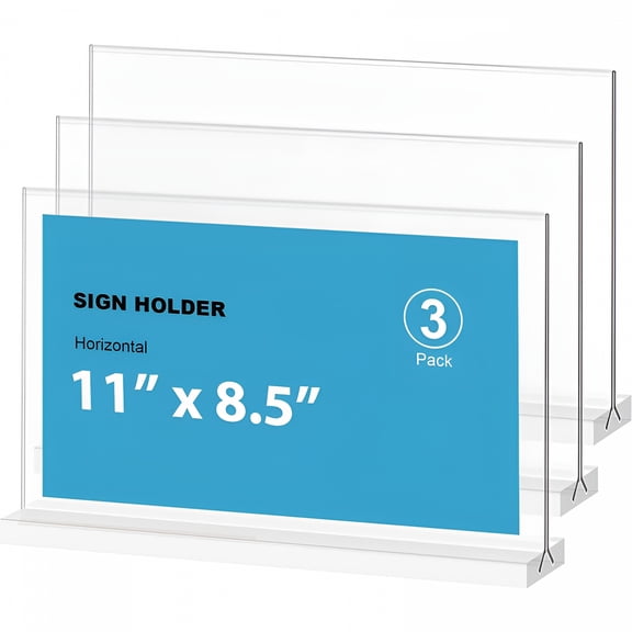 CCOCC Acrylic Sign Holder 11x8.5 Inch 3 Pack Horizontal T Shape Double-Sided Desktop Display Holder