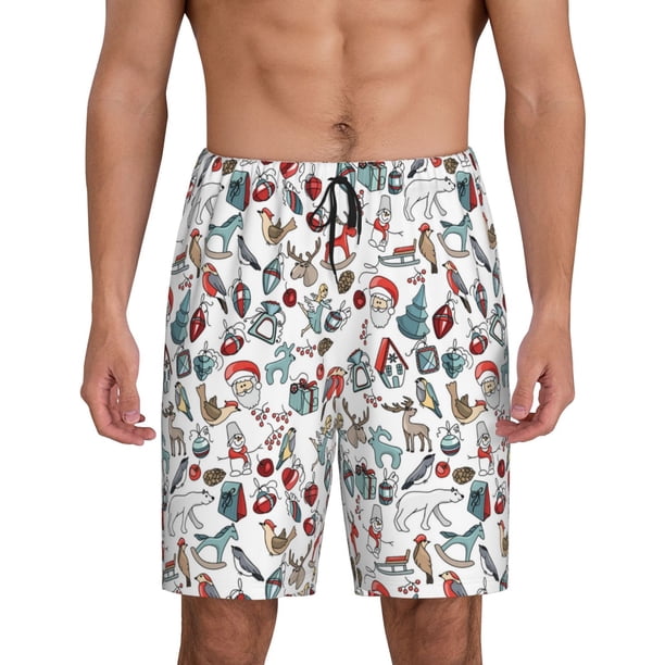 Balery Christmas Elements Pantalones cortos de pijama de punto de algodón para hombre con cinturilla y bolsillos-XX-Large
