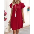 thumbnail image 5 of Women's Summer Dresses Ruffle Sleeve Round Neck Loose Swing Sundresses with Pockets Plain/Print Red S, 5 of 7