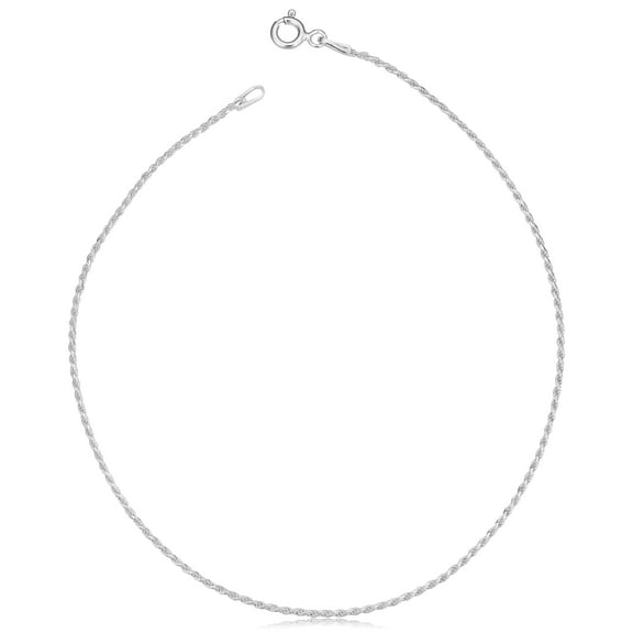 KoolJewelry 925 Sterling Silver Diamond-cut Rope Chain Anklet (1.1 mm, 10 inch)