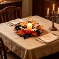 thumbnail image 5 of Assorted Fall Artificial Pumpkin Maple Leaf Candle Ring, Mini Rustic Harvest Candle Wreath, 3 Styles Tabletop Small Wreath, Decorative Candle Ring for Thanksgiving Halloween Table Mantel Decor, 5 of 6