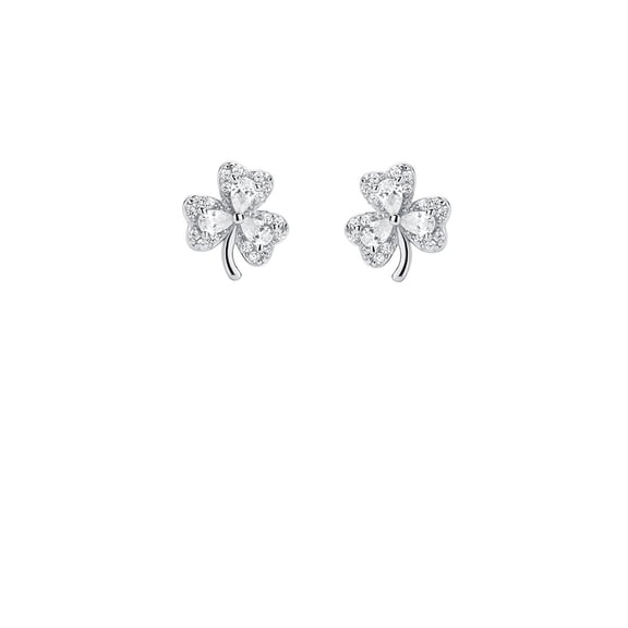 925 Sterling Silver Simple Fashion Three-leafed Clover Stud Earrings with Cubic Zirconia