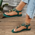 thumbnail image 3 of Rokment Womens Bohemian Flip Flops Dress Flat Thong Sandals Ethnic Beach Summer Flower Comfortable Low Heel Slingback Walking Shoes for Vacation Blue Size 9, 3 of 6