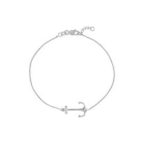 14k White Gold Side-ways Nautical Ship Mariner Anchor Bracelet 7.50 Inch Link Bracelet for Women