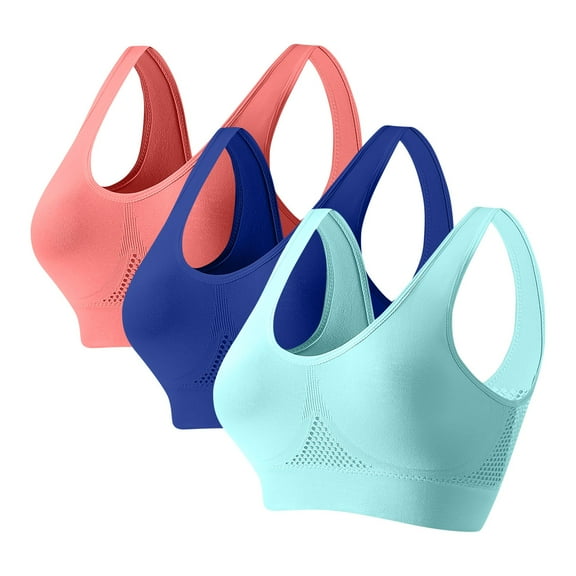 Womens Wirefree Sports Bra 3 Pack, Seamless Light Support Breathable Yoga Lounge Bras, Dark Blue, Plus Size S-5X,Size 3XL