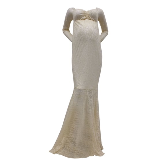 Odeerbi Maternity Dress for Photoshoot Ladies Fashion Erogenous Lace Long Sleeve Photography Mopping Long Dress