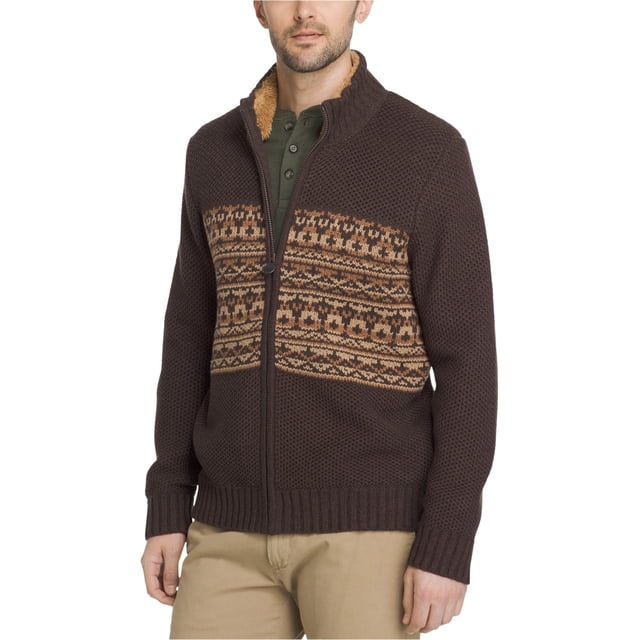 G.H. Bass & Co. Mens Rock Ridge Full-Zip Cardigan Sweater, Brown, Medium