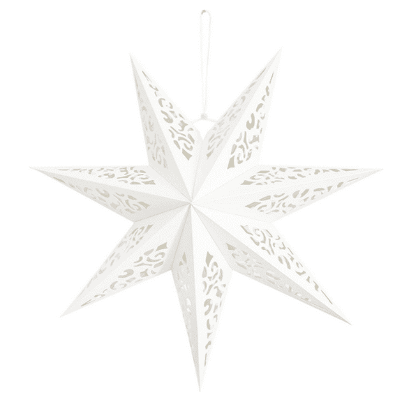 White Paper Star Lanterns, 2pcs Stars Hanging Christmas Paper Lampshade 13.8" 7 Point Star Hanging Decorations for Christmas New Year Wedding Party Birthday decoration