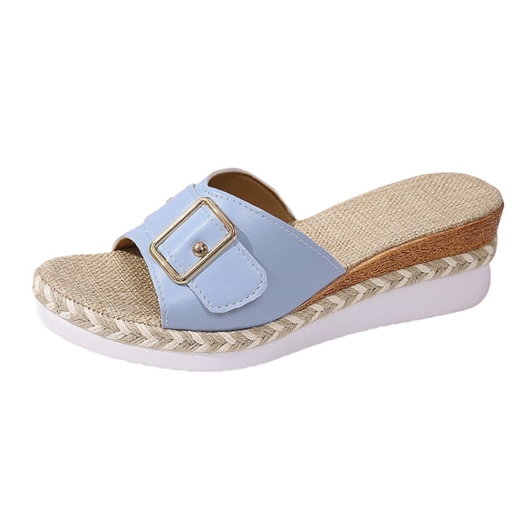 Viluyesy Womens Slide Wedge Sandals, Open Toe Casual 2026 Slip-On Summer Fashion Platform Shoes Light Blue US7.5
