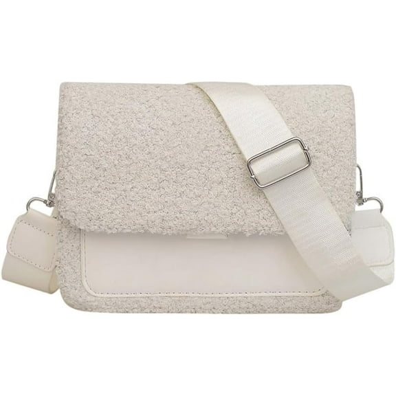 Plush Crossbody Bags for Women Small Crossbody Camera Bag Purse with Wide Strap Trendy Design Shoulder Square Bag