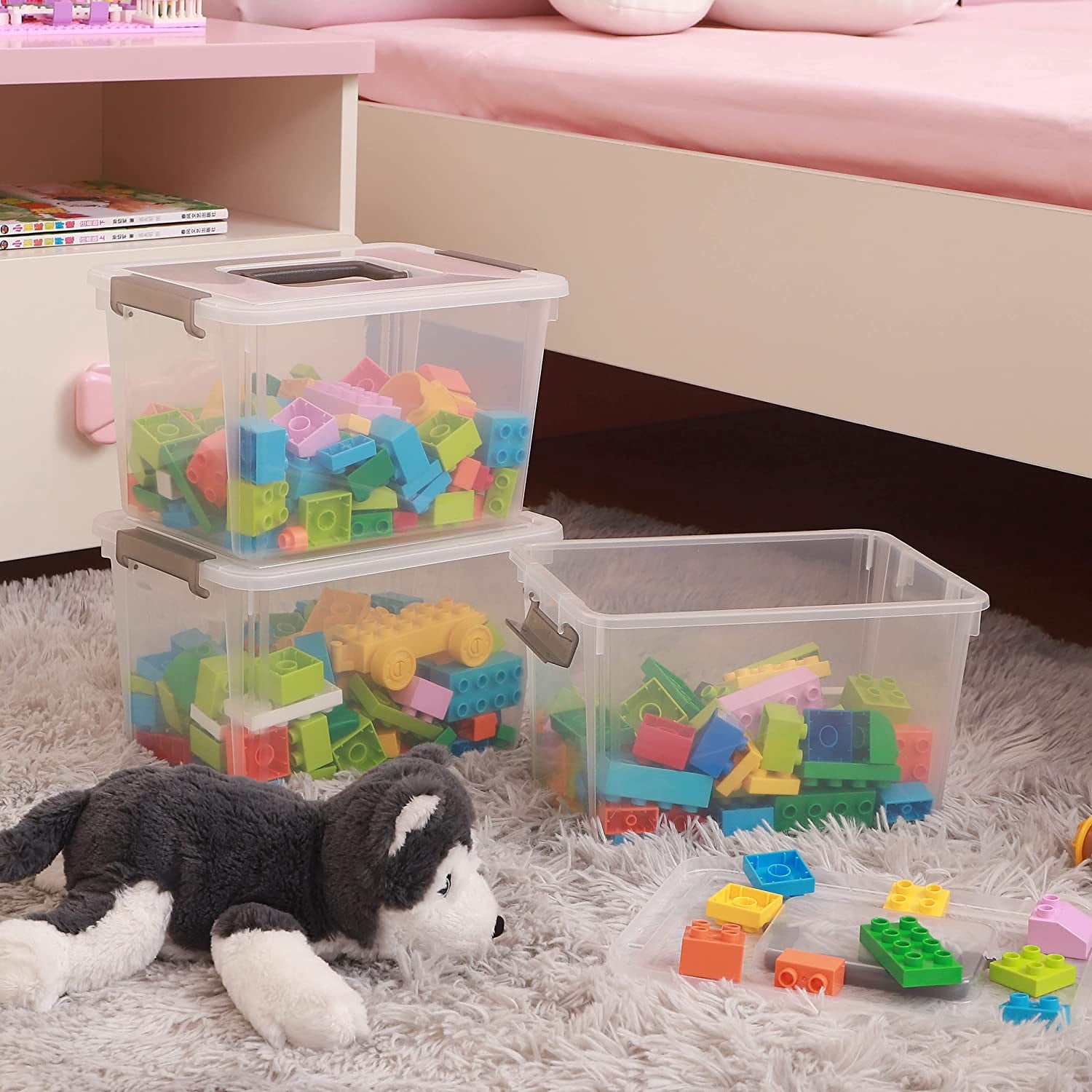 Citylife Small Storage Bins with Lids Handles 5.3 Qt Clear