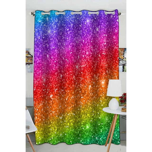 ABPHQTO Cortina de ventana con purpurina multicolor, cortina de cocina, panel de cortinas de ventana, 130x210 cm (una pieza)