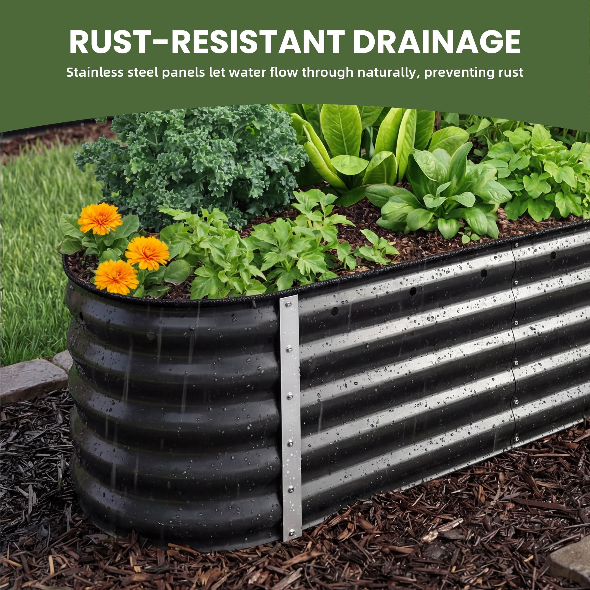 Uforic 17" Tall 9 in 1 Outdoor Raised Garden Bed Kits,8ft x 2ft Large Galvanized Metal Patio Planter Box with Safety Rubber & Gloves, for Vegetables Flowers,Black