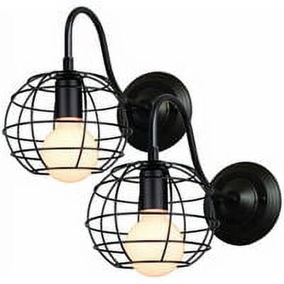 Piezas Lámpara de pared industrial E27 dormitorio sala de estar entrada hall loft jaula luz - redonda - negro