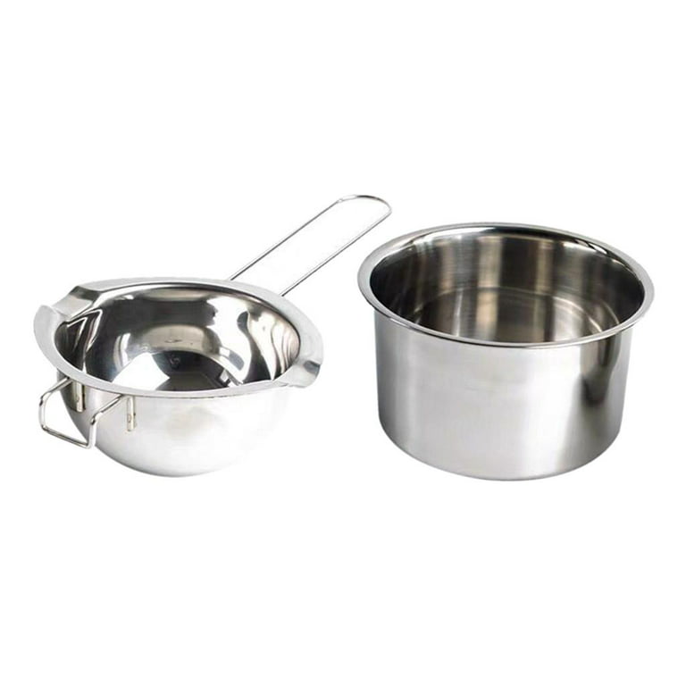 2 Pieces Double Boiler Stainless Steel Pot with Heat Resistant Handle,Large Capacity for Melting Candle , Soap Making, Size: 12.5x8cm 11x7cm, Silver