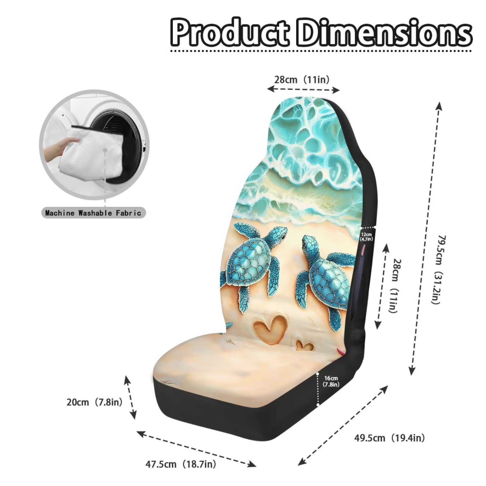 Binienty Beach Sea Turtle Car Seat Covers Front Seats Airbag Compatible Waterproof Auto Seat Protectors Universal Non-Slip Vehicle Seat Covers for SUV Truck Van Sedan