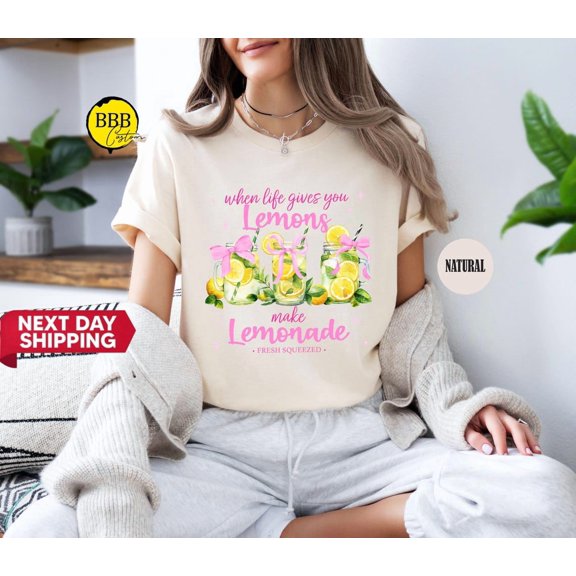 Lemonade Quote Shirt: Coquette Lemon & Pink Bow Tee, Summer Vibes TSHIRT All Size S-5XL
