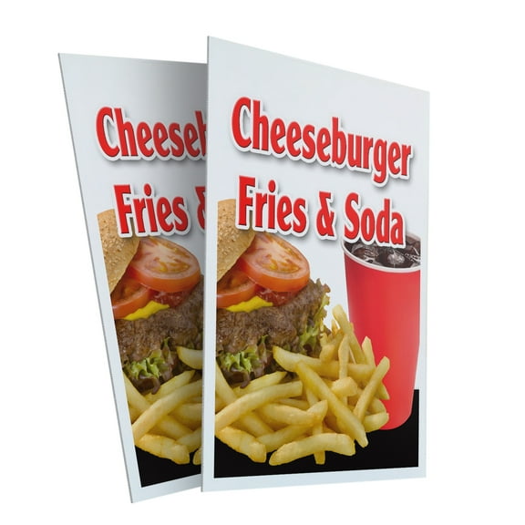 Cheeseburger Fries Soda (2-PACK) 24" x 36" Plastic Signs | Sign Insert 4mm Corrugated Plastic Signs Storefront Window Poster