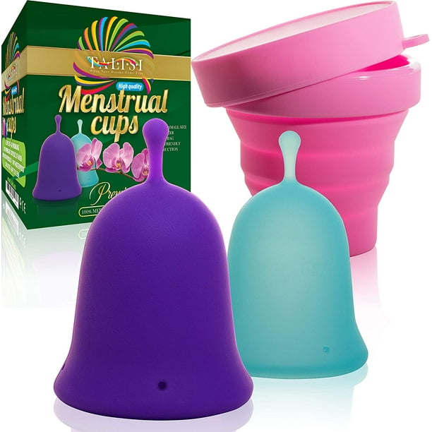 Talisi Reusable Menstrual Cups with Collapsible Silicone Foldable Sterilizing Cup Set of 3 Small