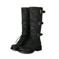 thumbnail image 5 of Womens Knee High Platform Combat Boots Vintage Buckle Leather Chunky Heeled Knee Length Tall Riding Boots, 5 of 9