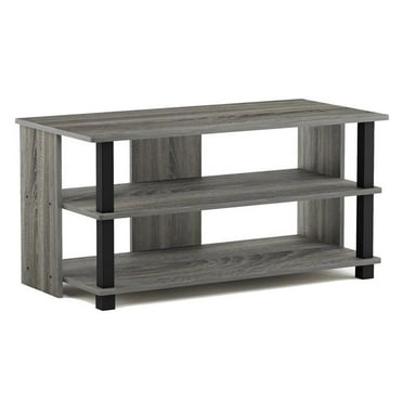 Pemberly Row Wood 3-Tier TV Stand for TV up to 32" in French Oak Gray/Black