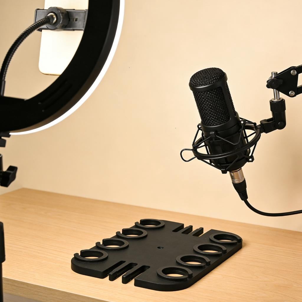 Heavy Duty 8 Hole Microphones Stand Tray For Musicians And Sound Engineers Carbon Steel Materials