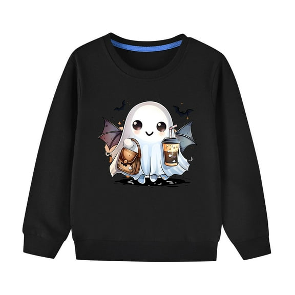 Odeerbi Toddler Boys Girls Halloween Ghost Crewneck Sweatshirts Fall Winter Cotton Sweatshirt Toddler Kids Cute Solid Color Long Sleeve Sweatshirts Top Toddler Clothes Black